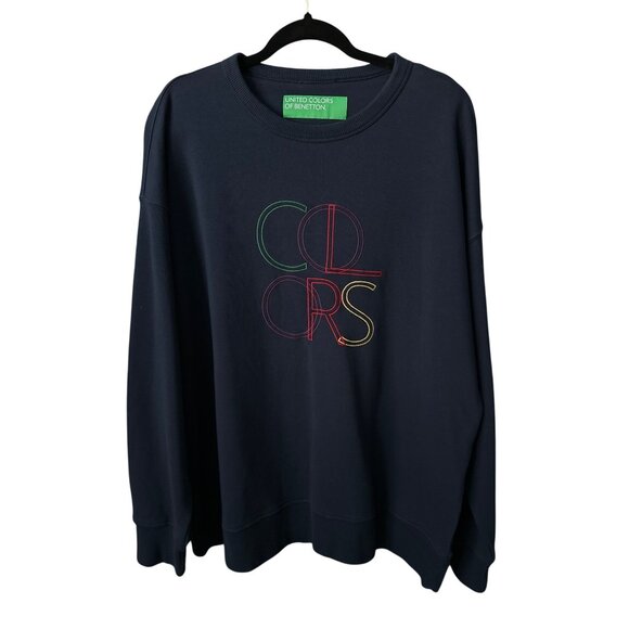 United Colors Of Benetton Sweatshirt Navy Blue COLORS Crewneck Pullover Size 3X